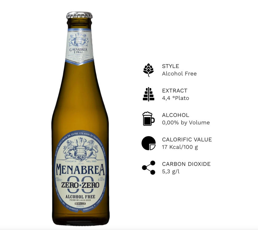 Menabrea Zero Zero - Alcohol Free Beer Carton of 24