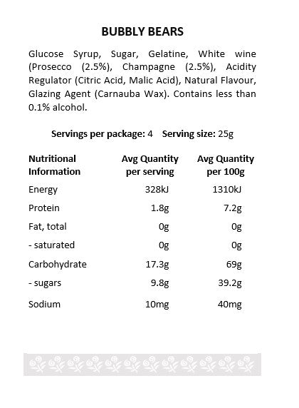 Bubbly Bears – Gourmet Champagne Gummy Bears (100g)